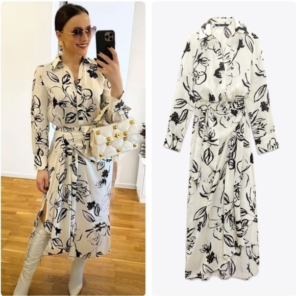 Zara NWT printed shirt dress - Picture 1 of 9